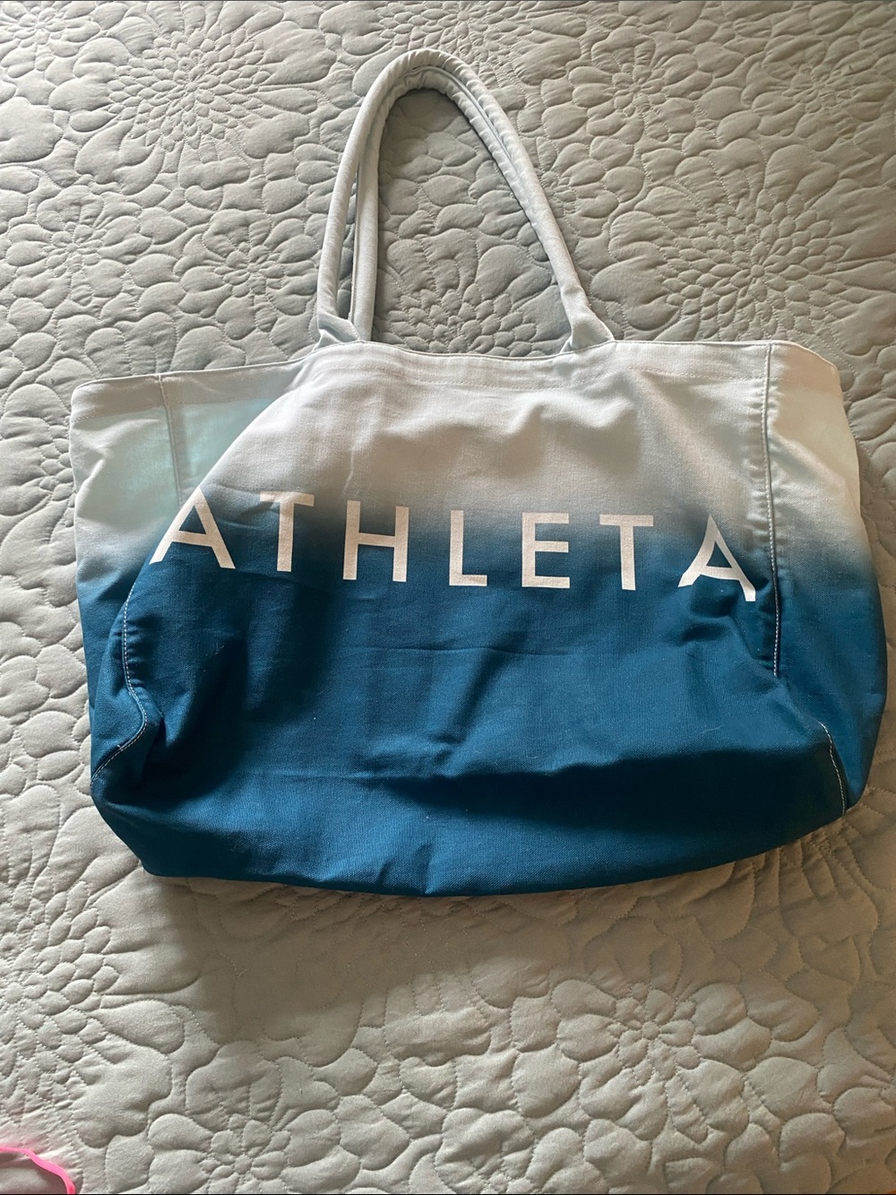 Athleta Teal Blue and White Ombre Canvas Tote